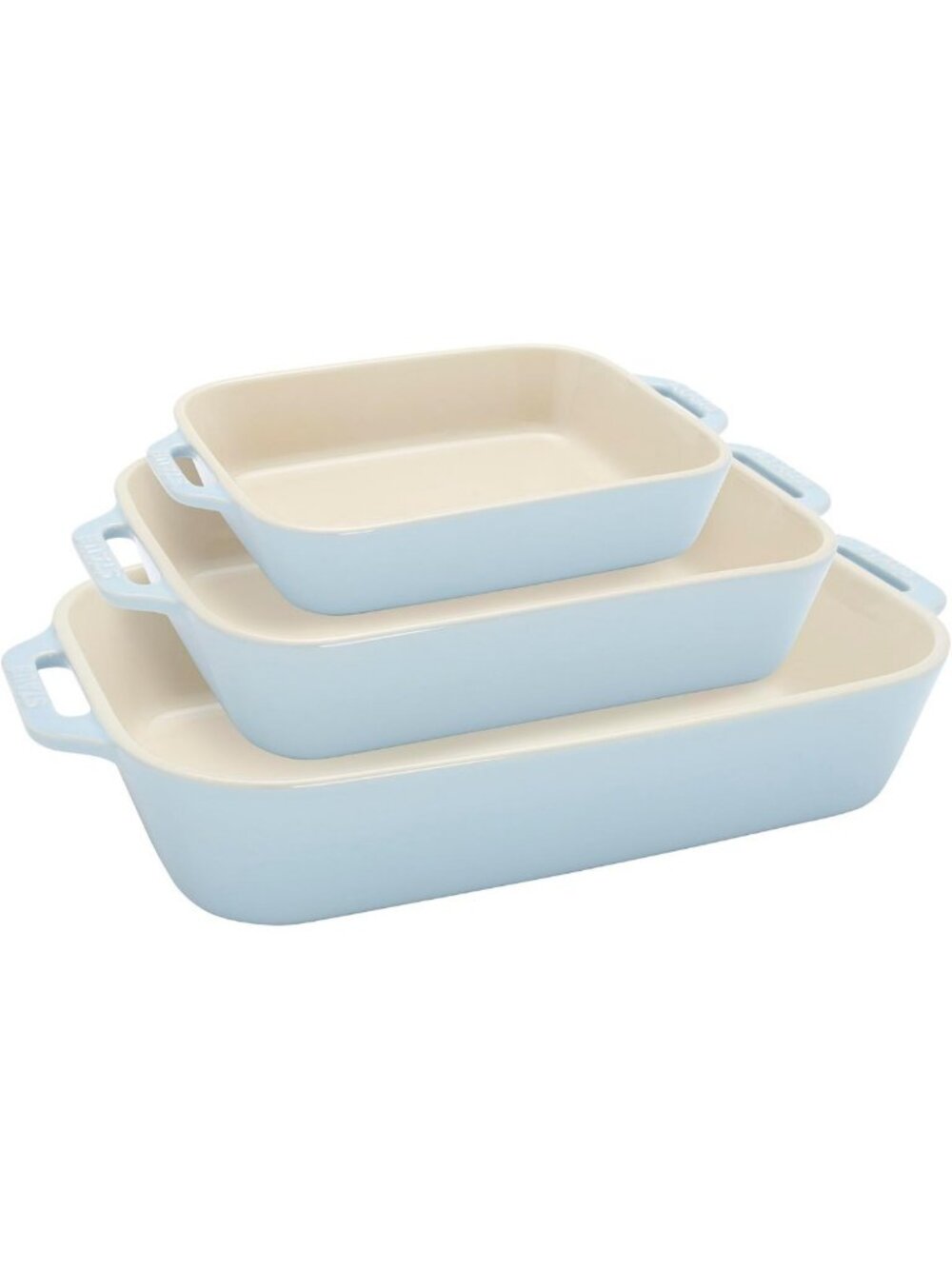 3-Piece Rectangular Ceramic Baking Dish Set - Macaron Pastel Blue, Oven Safe
